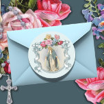 Adesivo Redondo Virgem Maria Floral Religiosa Vintage Católica<br><div class="desc">Apresentando uma bela imagem da Virgem Abençoada Maria,  Nossa Senhora de Graça em uma imagem vintage com rosas.</div>