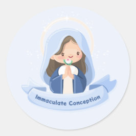 Adesivo Redondo Virgem Maria Kawaii Pacífica Rezando – Azul Claro