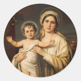 Adesivo Redondo Virgem Maria segurando o menino Jesus