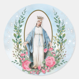 Adesivo Redondo Virgem Religiosa Maria Floral Católica