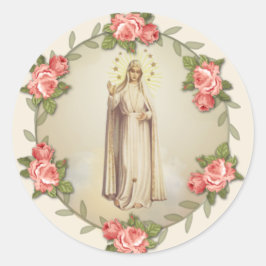 Adesivo Redondo Virgem Religiosa Mary Fatima Rosas Rosa