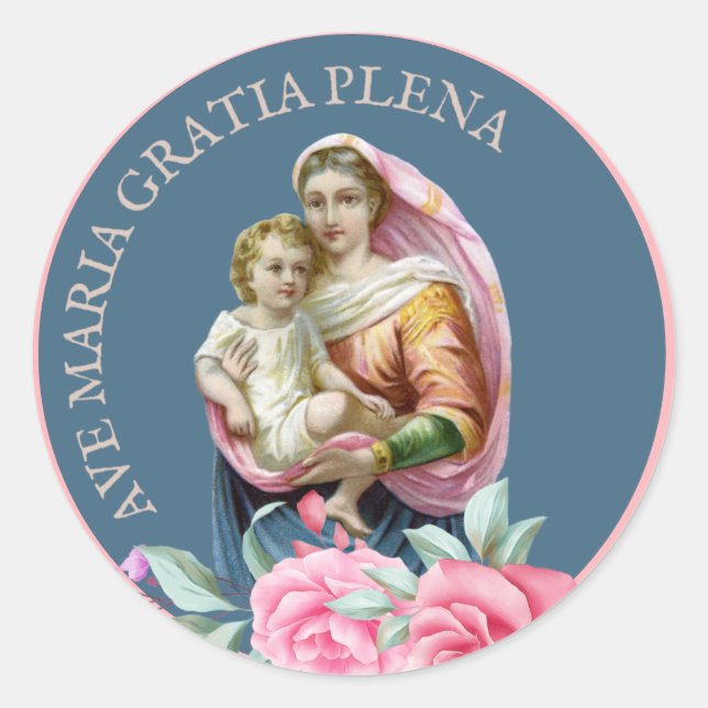 Adesivo Redondo Virgem Religiosa Mary Jesus Ave Maria Latim (Frente)