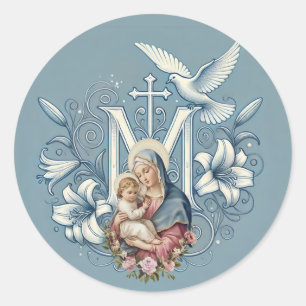 Adesivo Redondo Virgem Religiosa Mary Jesus Marian Cross