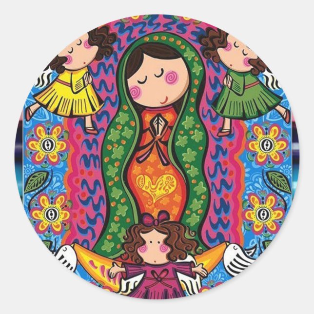 ADESIVO REDONDO VIRGEN DE GUADALUPE CARICATURA 05 PRO PERSONALIZÁV (Frente)