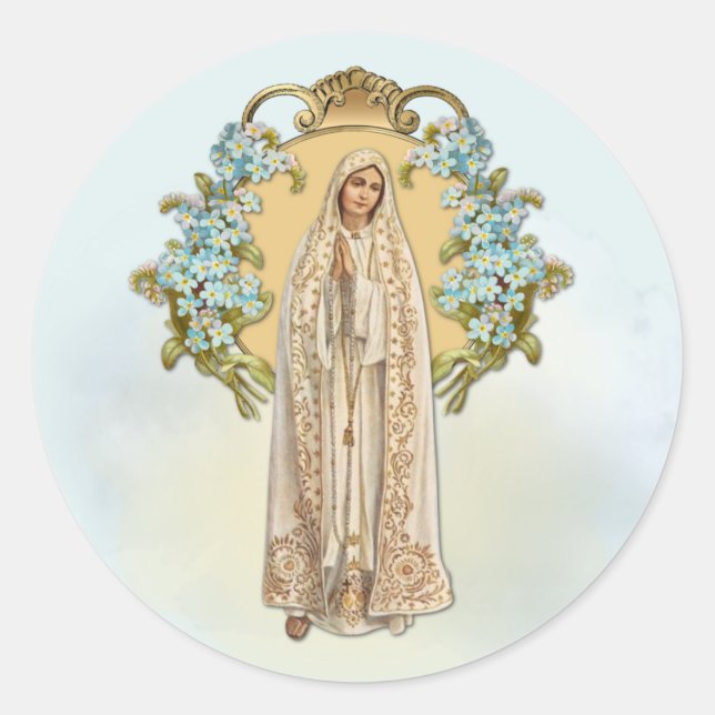 Adesivo Redondo Virgin Mary Floral Religiosa Lady Of Fatima (Frente)