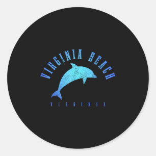 Adesivo Redondo Virginia Beach Vintage Dolphin Holiday