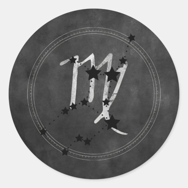 Adesivo Redondo Virgo black stars silver zodiac constellation  (Frente)