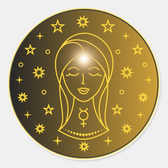 Adesivo Redondo Virgo Zodiac Emblem | Minimal Celestial Symbol (Frente)