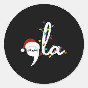Adesivo Redondo Vírgula La 2024 Engraçado Natal Lady Cat Xmas