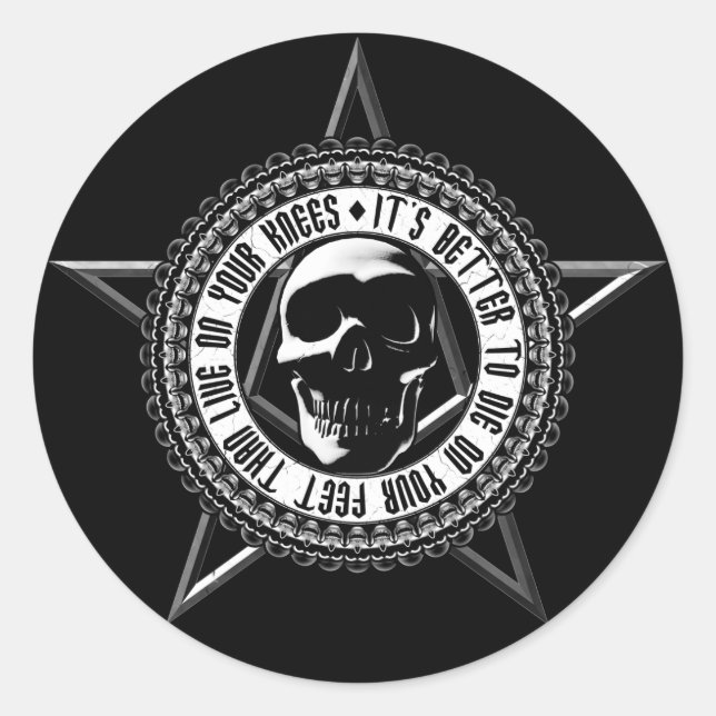 Adesivo Redondo Vírgulas de crânio vivas ou mortas (Frente)