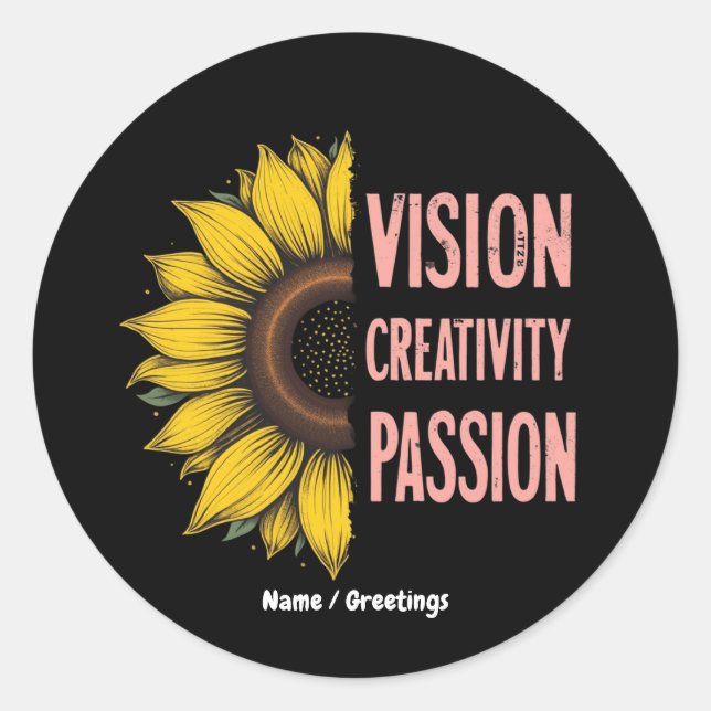 Adesivo Redondo Visão Engraçada, Criatividade e Paixão Celebram Mu (Frente)