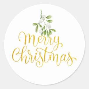 Adesivo Redondo Visco Elegante Dourado Escrito Natal Feliz