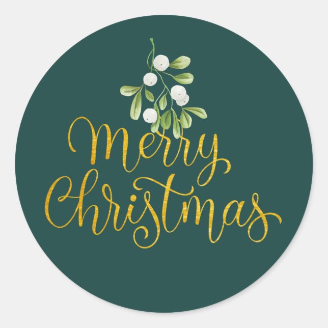 Adesivo Redondo Visco Elegante Script Dourado Feliz Natal (Frente)