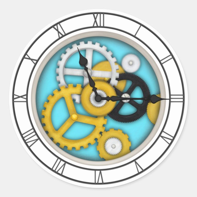 Adesivo Redondo Visible Clockwork Roman 3-D Art Illusion Aqua (Frente)