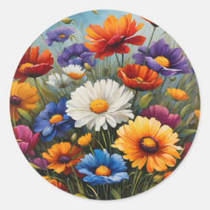 Adesivo Redondo Visitas E Poppies Vibrantes Florais
