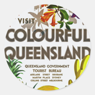 Adesivo Redondo Visite a Terra de Queensland Colorida