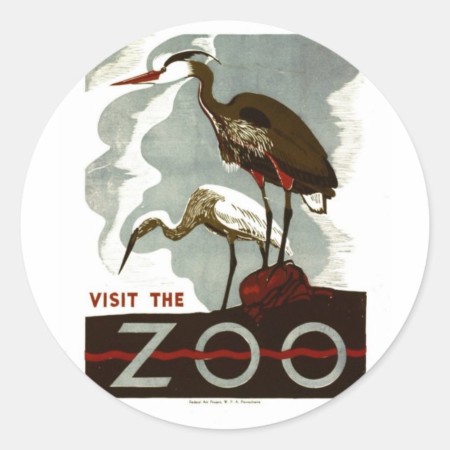Adesivo Redondo Visite o Zoo - Poster WPA - (Frente)