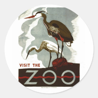 Adesivo Redondo Visite o Zoo - Poster WPA -