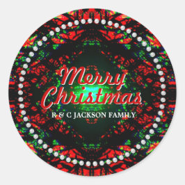 Adesivo Redondo Visões de Natal Vermelhos Feriado Verde
