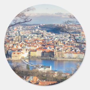 Adesivo Redondo Vista aérea de Praga