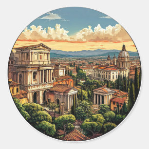 Adesivo Redondo Vista Cênica de Roma da Paisagem Urbana Histórica