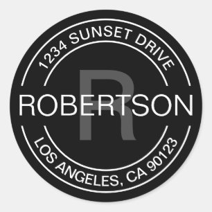 Adesivo Redondo Vista clássica  Endereço de devolução Black Wh