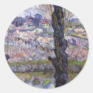 Adesivo Redondo Vista de Van Gogh de Arles Pomares Floridos Impres