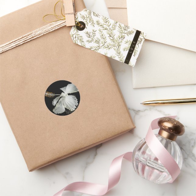 Adesivo Redondo Vista do Lado do Flor do Hibiscus Branco (Presentear)