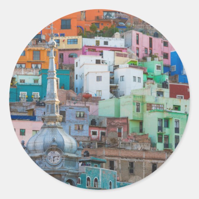 Adesivo Redondo Vista dos edifícios das cidades (Frente)