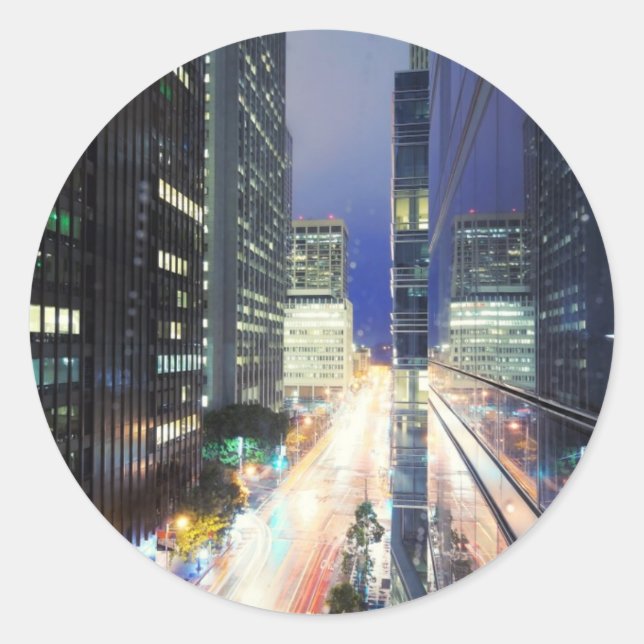 Adesivo Redondo Vista dos edifícios dos departamentos financeiros (Frente)