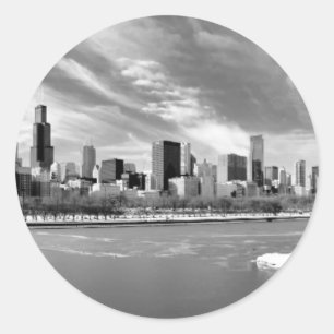 Adesivo Redondo Vista panorâmica da skyline de Chicago no inverno