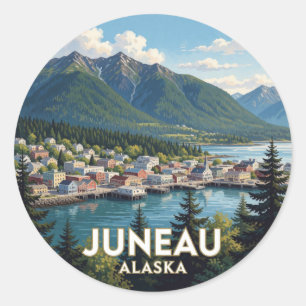 Adesivo Redondo Vistas da Orla de Juneau no Alasca