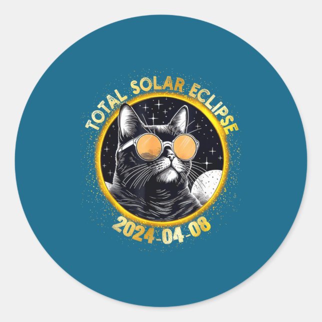 Adesivo Redondo Visualizadores do Eclipse Solar do Gato Total (Frente)