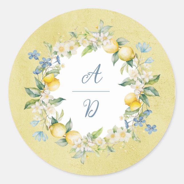 Adesivo Redondo Vita Lemon Floral Wreath Wreath Sticker (Frente)