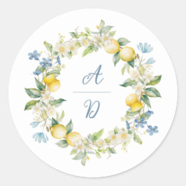 Adesivo Redondo Vita Lemon Floral Wreath Wreath Sticker