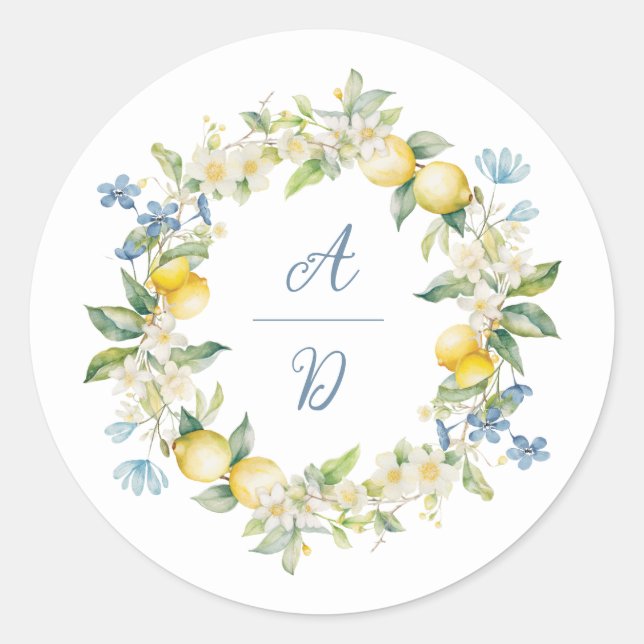 Adesivo Redondo Vita Lemon Floral Wreath Wreath Sticker (Frente)