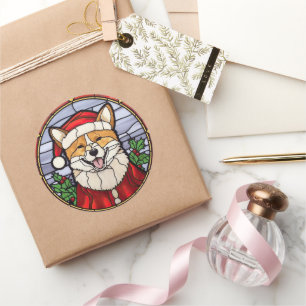 Adesivo Redondo Vitraux de Natal Shiba Inu