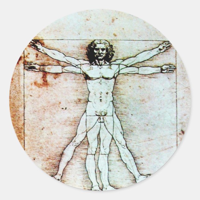 Adesivo Redondo VITRUVIAN MAN , Antiquado BURACO Castanho (Frente)