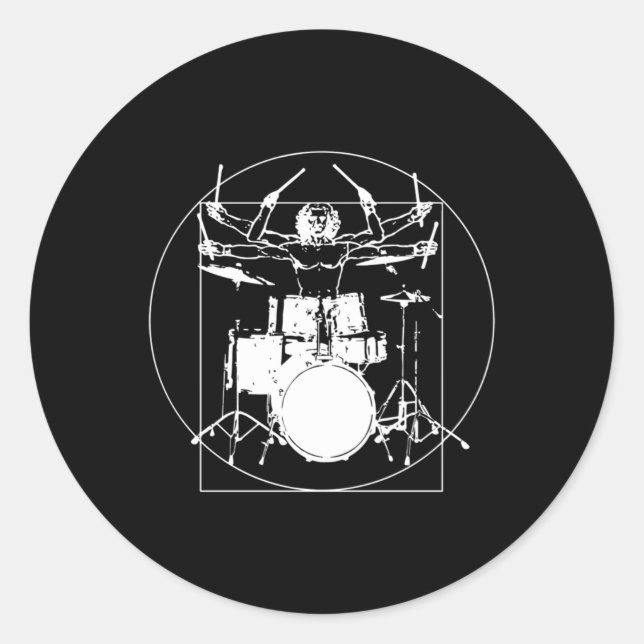 Adesivo Redondo Vitruvian Man Drummer Sticker  (Frente)