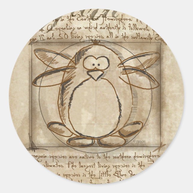 Adesivo Redondo Vitruvian Penguin (Frente)