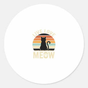 Adesivo Redondo Viva Ame o Gato Vintage Design de Pôr do Sol de Ga