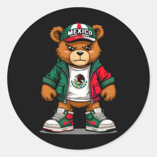 Adesivo Redondo Viva México Bandeira Mexicana Bear Cinco De Mayo M