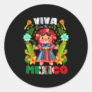 Adesivo Redondo Viva México garota mexicana flores dia da independ