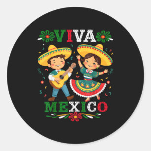Adesivo Redondo Viva México Menino e Menina Mexicanos de Desenho A