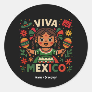 Adesivo Redondo Viva México: Mulher mexicana no Dia da Independênc