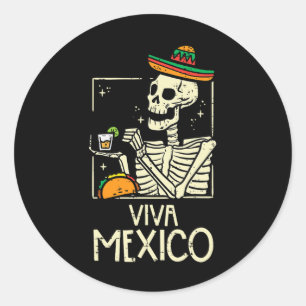 Adesivo Redondo Viva México Skeleton Cinco De Mayo Indepen Mexican