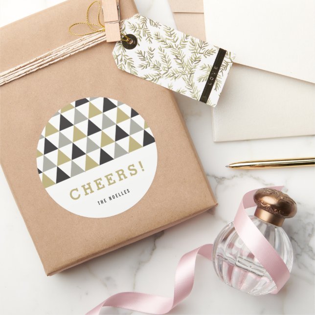 Adesivo Redondo Vivas de Ano Novo Dourado Prateado Mod Geométrico  (Presentear)