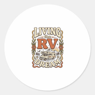 Adesivo Redondo Vivendo o Sonho do RV Design de Camisa de Camping