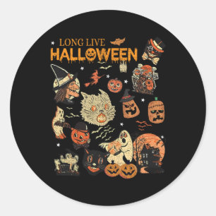 Adesivo Redondo Vivo Vivo Vintage Pumpkin Witch Ghost Bl