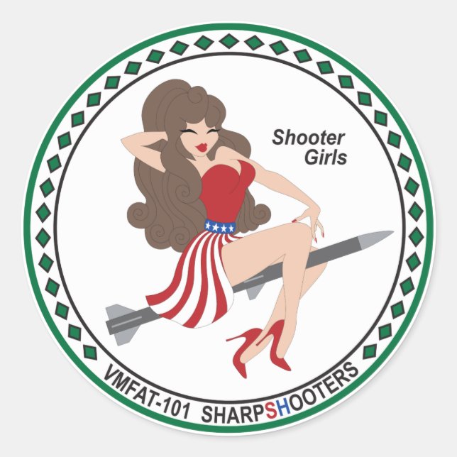 Adesivo Redondo VMFAT-101 "Shooter Girls" Sticker - Janice (Frente)